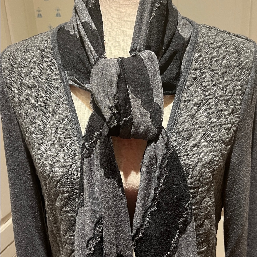 Medium Gray Long Sweater Jacket With Attached Gra… - image 2